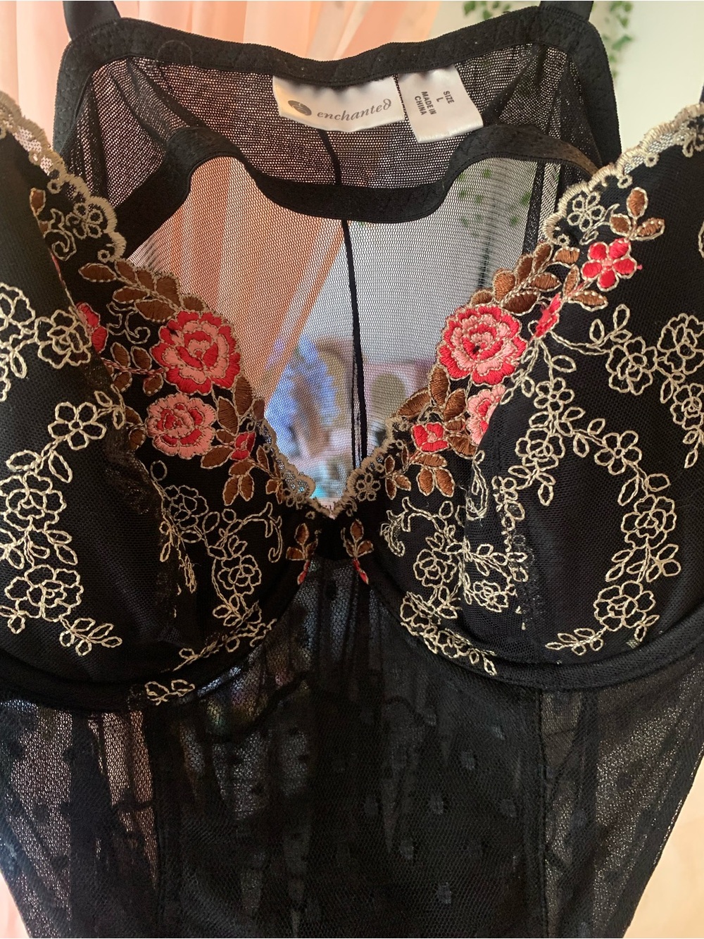 Vintage Black Sheer Embroidered Floral Chemise - Women Intimates & Sleepwear - Picture 5 of 7